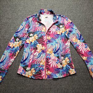 Tommy Bahama Golf & Tennis pink blue tropical floral full zip jacket size Medium